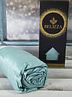 Сатинова простирадло на гумці 160*200+ 2 наволочки 50*70 Тм Belizza колір зелено-голубий