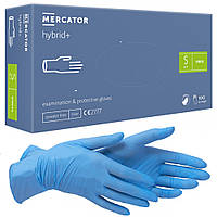 Перчатки виниловые (голубые) Mercator Hybrid+ Gloves S, 100 шт