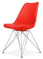 Стул Тауэр С красный пластиковый с мягкой подушкой на хромированных ногах, дизайн Charles & Ray Eames