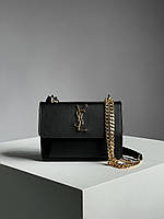 Женская подарочная сумка клатч Yves Saint Laurent Sunset Mini Chain Black/Gold (черная) KIS06033 стльная