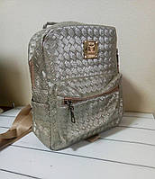 Рюкзак молодіжний світло-сірий сріблястий екошкіра Плетіння, 23х21х11см
