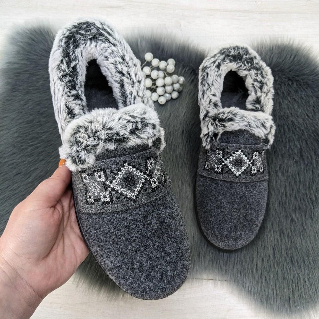 Капці чуні жіночі на хутрі сірі Гіпаніс 4206