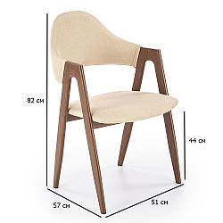 Кухонні стільці у скандинавському стилі K-344 з тканинною оббивкою бежевого кольору на ніжках кольору горіх