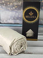Сатиновая простынь на резинке 180*200 + 2 наволочки 50*70 Тм Belizza цвет кремовый