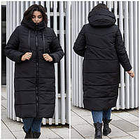 Красивая женская зимняя куртка- пуховик . Женское зимнее пальто . Р-48-64 Удлиненная куртка- пальто. Черная