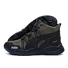 Теплі зимові черевики кросівки чоловічі з натуральної шкіри на хутрі Puma Runner Olive черевики з підкладкою з натурального хутра, фото 6