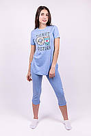 Комплект женский домашний, удлинённая футболка и бриджи, голубой