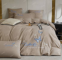 Двоспальний комплект сатинової білизни 180*220 Метелики Butterfly вишивка