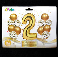 Набор шаров с фольгированной золотой цифрой 2 для фотозоны с конфетти 12 шт