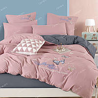 Двоспальний комплект сатинової білизни 180*220 Метелики Butterfly вишивка