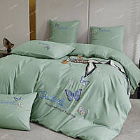 Двоспальний комплект сатинової білизни 180*220 Метелики Butterfly вишивка