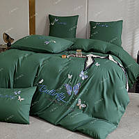 Двоспальний комплект сатинової білизни 180*220 Метелики Butterfly вишивка