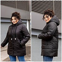 Гарна жіноча зимова курточка — пуховик. Жіноча зимова куртка. Р-48-62 Подовжена куртка. Чорна