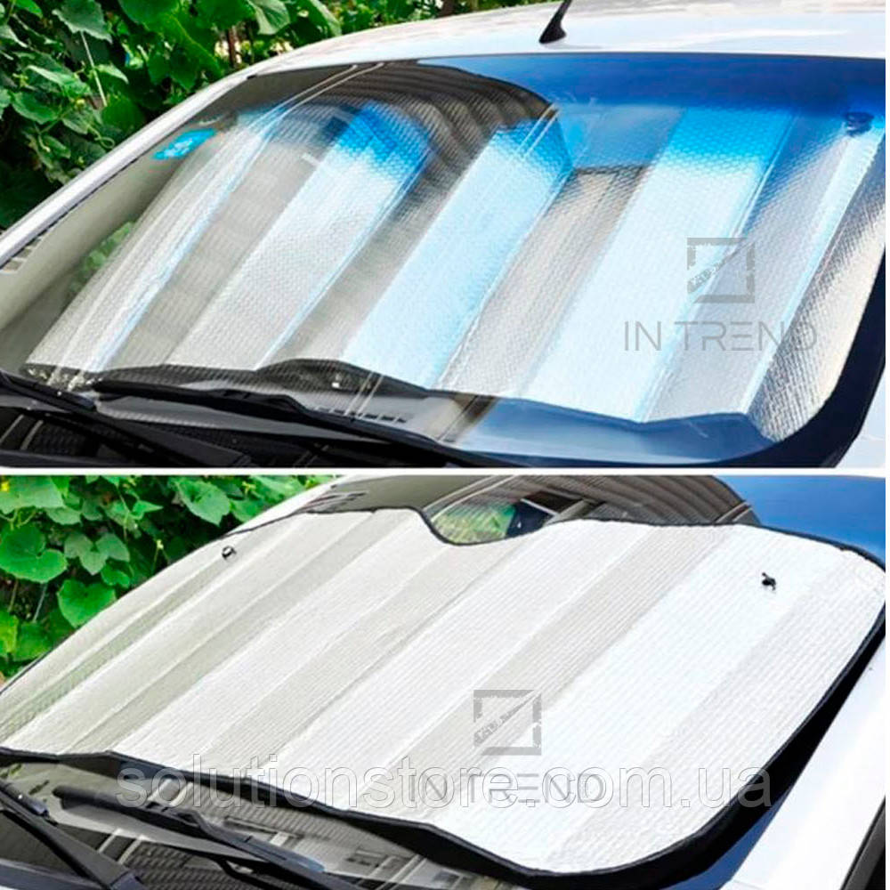 Солнцезащитная шторка на лобовое стекло автомобиля Vehicle Shade Серая защитная телескопическая складная - фото 3 - id-p1909964795