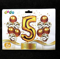 Набір куль із фольгованою золотою цифрою 5 для фотозони з конфетті 12 шт