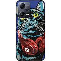 Силіконовий чохол для Xiaomi Redmi Note 12 5G з картинкою Кіт з навушниками