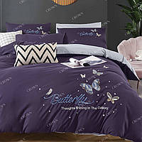 Двоспальна постільна білизна Метелики Butterfly вышивка високої якості із сатину 180*220 см.