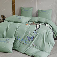 Двуспальное постельное белье Бабочки Butterfly вышивка высокого качества из сатина 180*220 см