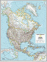 Rolled Canvas National Geographic: Политическая настенная карта Северной Америки 22 x 28 дюймов в рулоне