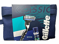 Набор для бритья мужской Gillette Mach 3 Classic (2 кассеты + гель Sensitive 200 мл + сумка)