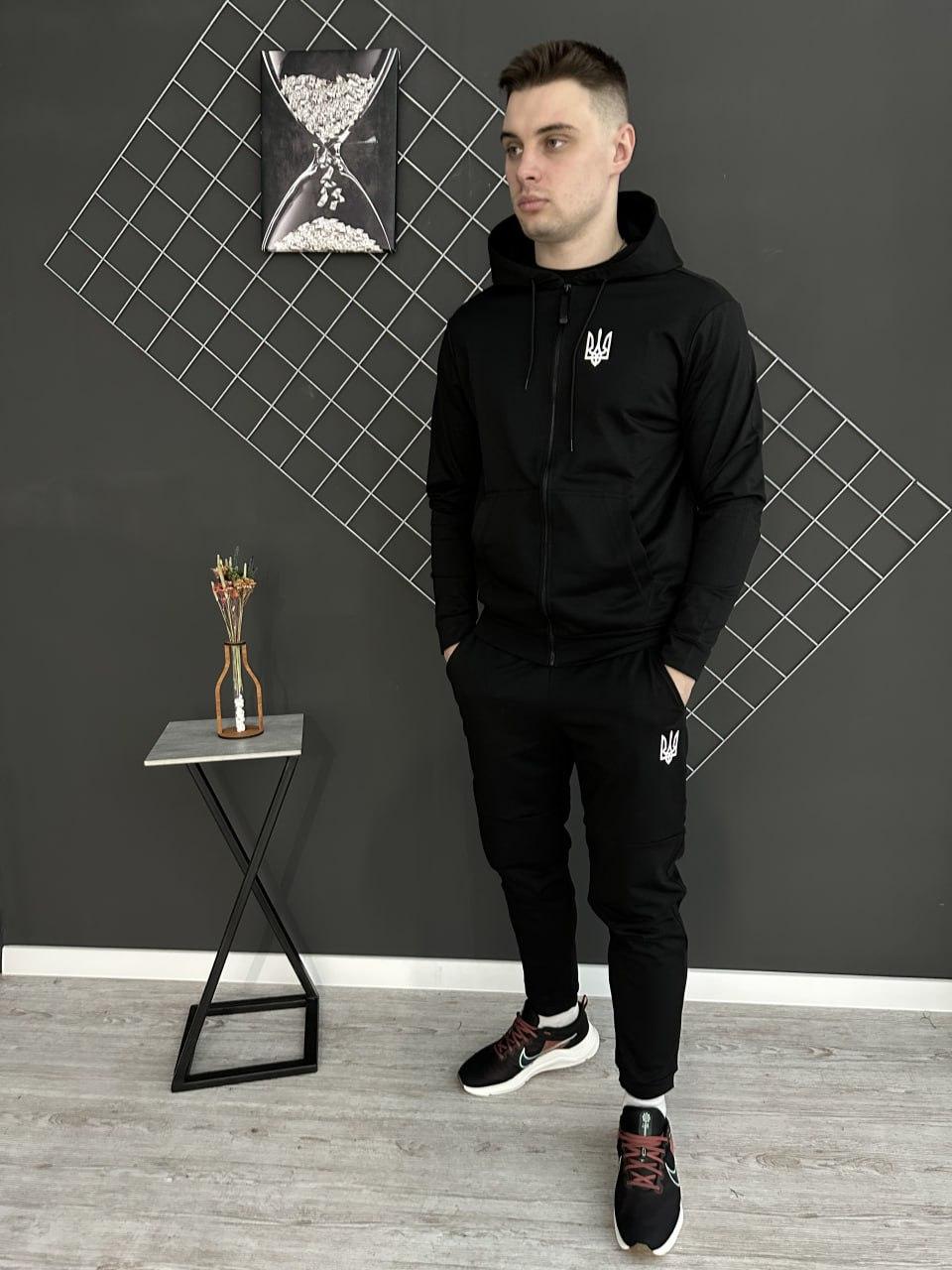 Демісесонний чоловічий спортивний костюм Лого Герб, кофта на змійці, штани чорні (двунитка)