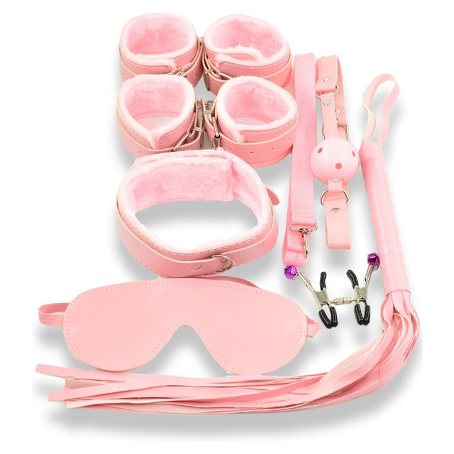 БДСМ набір 7 предметів Еко-шкіра рожевого кольору BDSM Set Black Guilty Toys