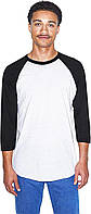 Medium White/Black Мужская футболка American Apparel 50/50 реглан с рукавом 3/4, 2 упаковки