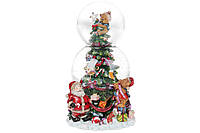Новогодний музыкальный водяной шар Санта с елкой и подарками 20 см