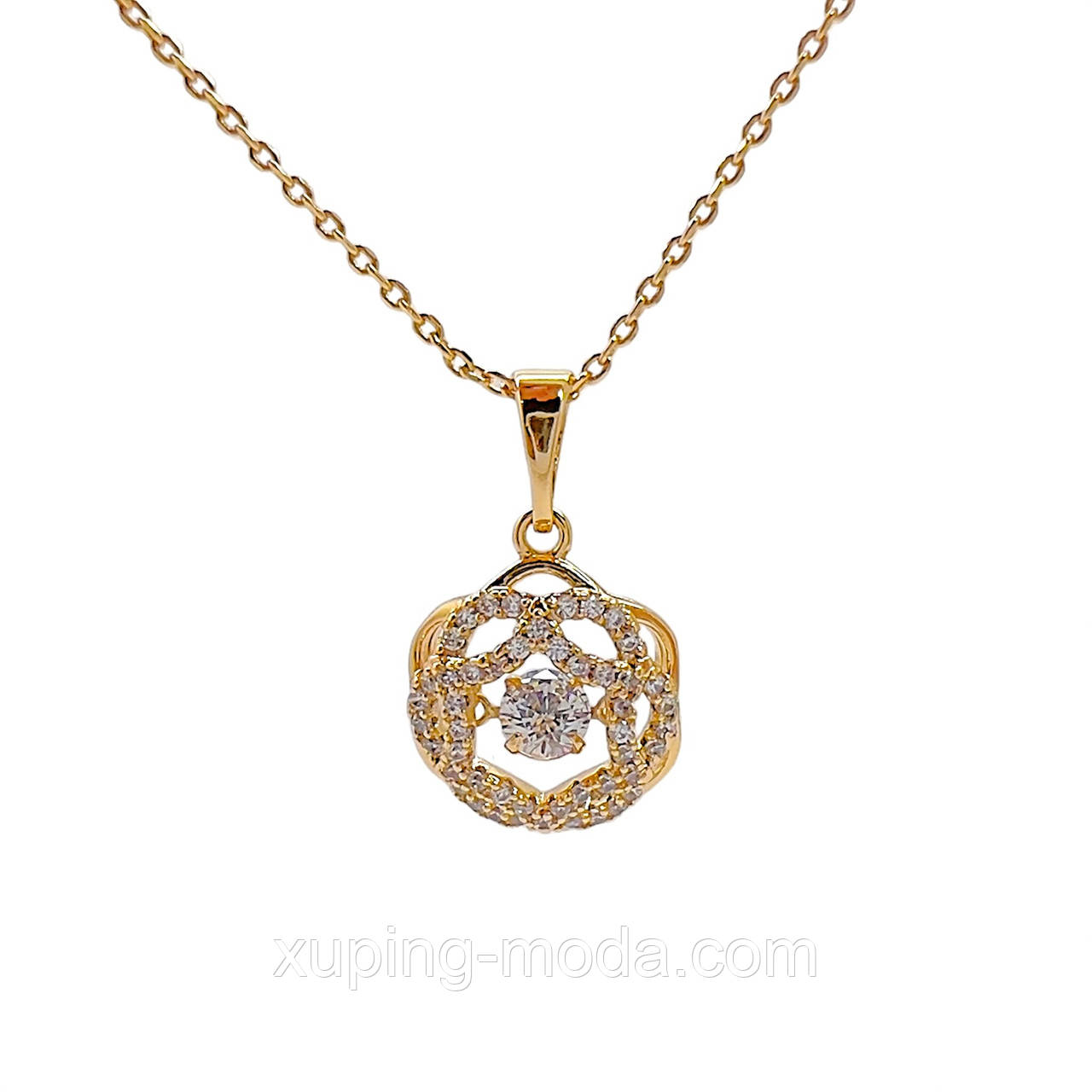 40+4 см х 12 мм. Підвіска з танцюючим камінцем xuping. 18 к, фото 1