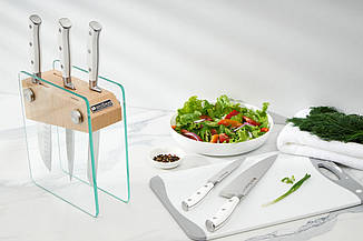 Набір з 5 кухонних ножів у стильній підставці Мірабель, виготовлений з високоякісної нержавіючої сталі