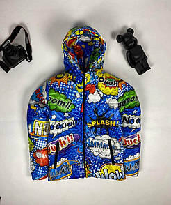 Куртка чоловіча демісезонна синя з капюшоном із принтом Yeah L