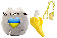 Мягкая игрушка Pusheen cat с сердцем, Прорезыватель для зубов Банан с цепочкой держателем Желтый (n-10585)