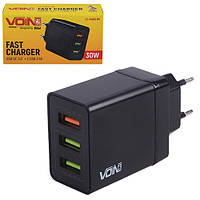 Сетевое зарядное устройство VOIN 30W, 3 USB, QC3.0 (Port 1-5V*3A - 9V*2A - 12V*1.5A. Port 2 - 3-5V2.4A) (L