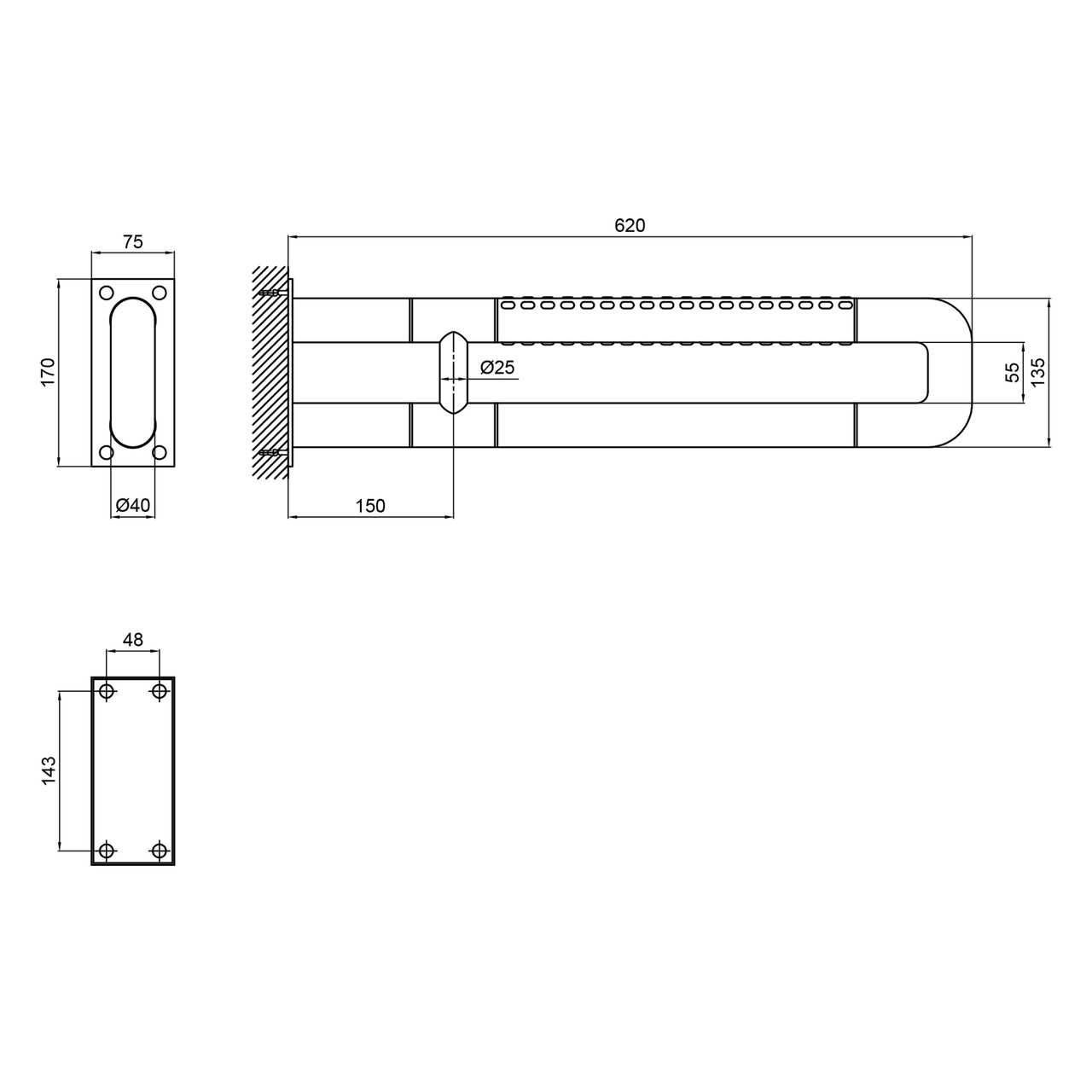 Поручень универсальный Qtap Freedom 600х100 White QT2291CZ6001UW Baumar - Знак Качества - фото 2 - id-p1910011405