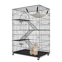 Клітка для котів VEVOR з 4 рівнями та 2 дверима Вольєр для котів 90x60x133 см Клітка для дрібних тварин із заліза з пофарбованою