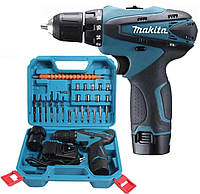 Аккумуляторный шуруповёрт 12V с набором Makita DF330DWE, набор бит и запасной аккумулятор