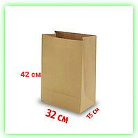 Коричневые бумажные Крафт-пакеты без ручек с дном бурые 320х150х420 (50 ШТ В УП.)