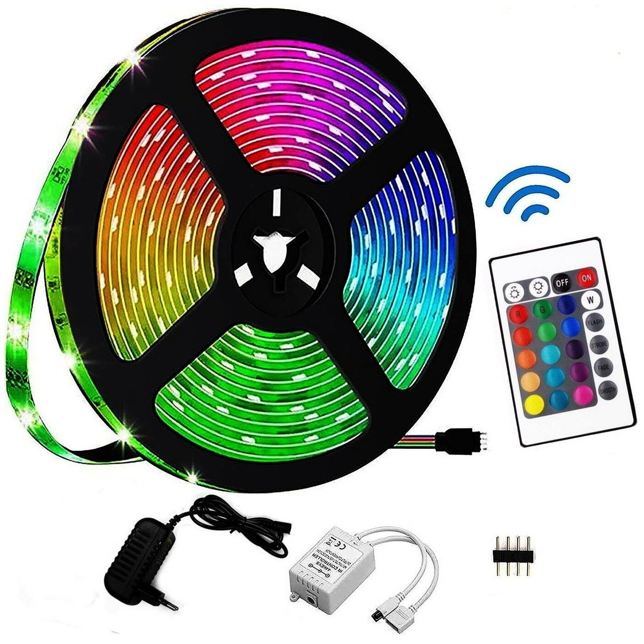 Світлодіодна стрічка RGB 5м 3528 + пульт + блок / Багатобарвна стрічка для підсвічування меблів / Гнучка лед стрічка