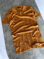 Мужская футболка поло приталенная на лето коричневая в полоску Тенниска летняя повседневная (Gl)