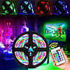 Комплект 2 шт Світлодіодна RGB стрічка 5м 3528 + пульт + блок / Неонове багатобарвне підсвічування від мережі, фото 2