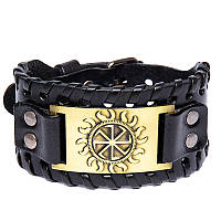 Мужской кожаный браслет-талисман в скандинавском стиле «Коловрат - Чёрное Солнце» 27*3.6 см