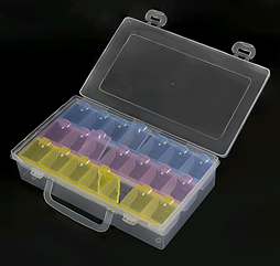 Контейнер для Бісера та Бусин, Пластик, Різнобарвний, Прямокутний, 21 Відсік, Розмір: 13.5x23x5.3см
