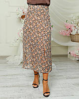 Женская свободная летняя шифоновая юбка коричневого цвета длины миди больших размеров 46-56