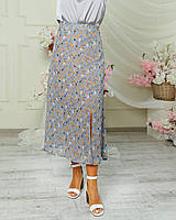Красивая летняя женская юбка-миди с узором из легкой ткани шифон большого размера 46-56