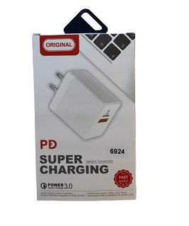 МЗП 2 виходи  (USB/TYPE-C) QC3.0+PD на блістері (№6924)