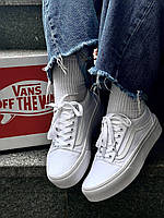 Жіночі кеди Vans Old School White Platform (білі) модне світле повсякденне взуття на товстій підошві В004