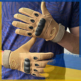 Тактичні рукавички повнопалі oakley із захистом кісточок велорукавиці, армійські рукавички Койот (L)