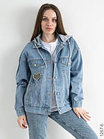 Куртка оверзайз джинсовая джинсовка женская голубая с принтом 48 50