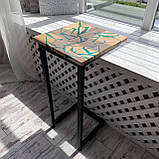 Приліжковий столик з натурального дерева та епоксидної смоли смарагд, фото 5