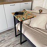 Приліжковий столик з натурального дерева та епоксидної смоли смарагд, фото 3